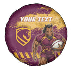 Personalised Brisbane Broncos Rugby Spare Tire Cover Bronx Mascot Grunge Maroon Gold - Sporty Splash Art Style