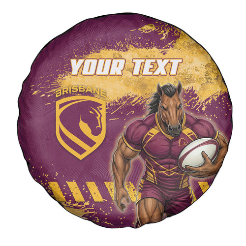 Personalised Brisbane Broncos Rugby Spare Tire Cover Bronx Mascot Grunge Maroon Gold - Sporty Splash Art Style