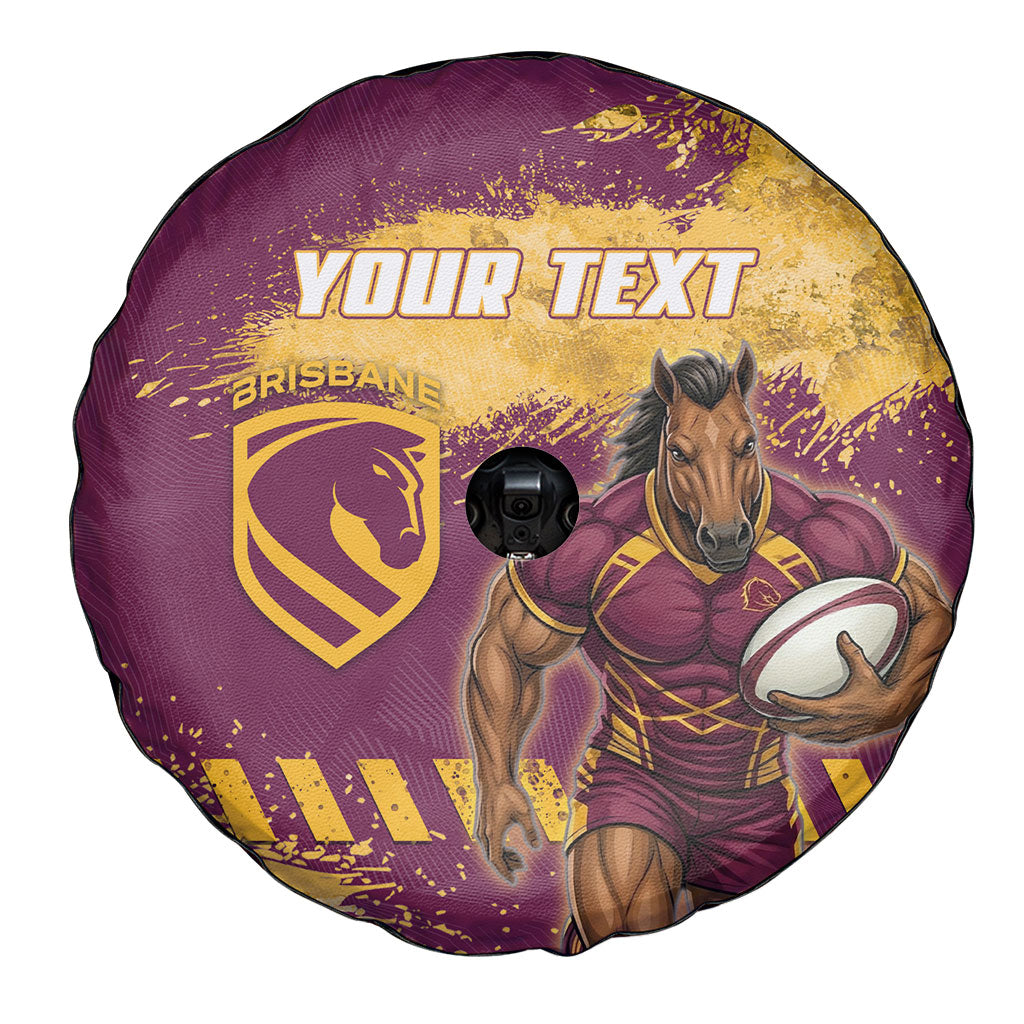 Personalised Brisbane Broncos Rugby Spare Tire Cover Bronx Mascot Grunge Maroon Gold - Sporty Splash Art Style