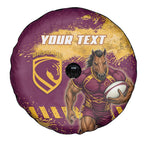 Personalised Brisbane Broncos Rugby Spare Tire Cover Bronx Mascot Grunge Maroon Gold - Sporty Splash Art Style