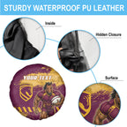 Personalised Brisbane Broncos Rugby Spare Tire Cover Bronx Mascot Grunge Maroon Gold - Sporty Splash Art Style
