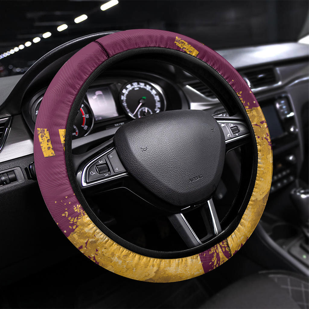 Brisbane Broncos Rugby Steering Wheel Cover Bronx Mascot Grunge Maroon Gold - Sporty Splash Art Style