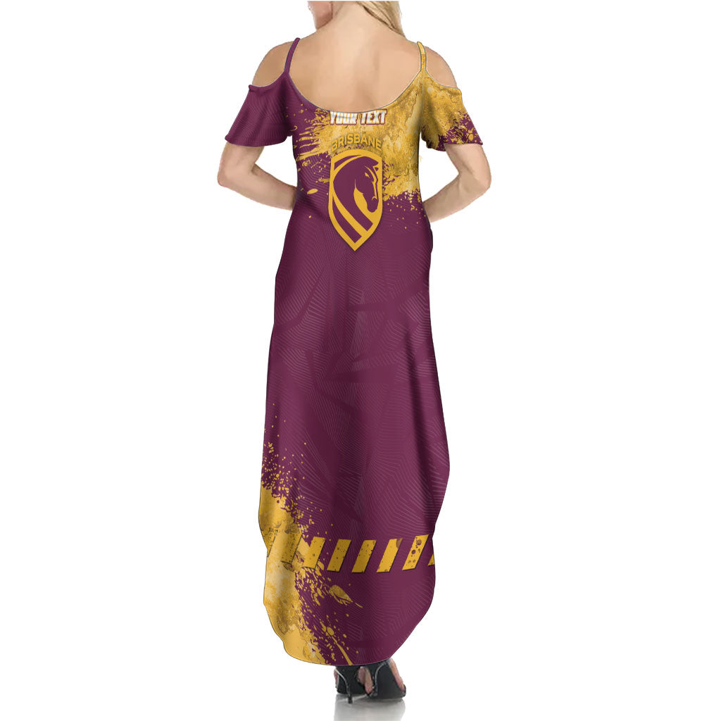 Personalised Brisbane Broncos Rugby Summer Maxi Dress Bronx Mascot Grunge Maroon Gold - Sporty Splash Art Style