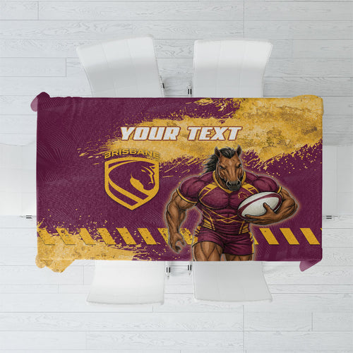Personalised Brisbane Broncos Rugby Tablecloth Bronx Mascot Grunge Maroon Gold - Sporty Splash Art Style