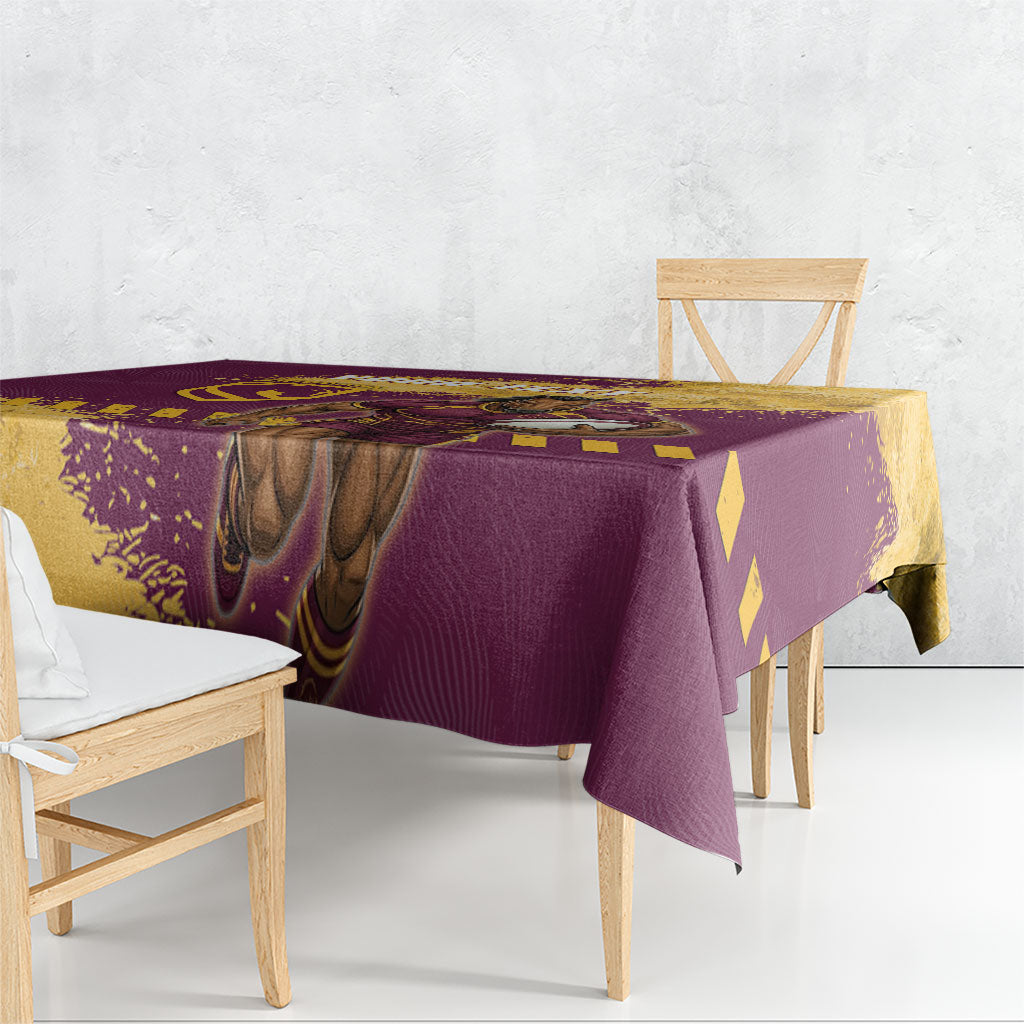 Personalised Brisbane Broncos Rugby Tablecloth Bronx Mascot Grunge Maroon Gold - Sporty Splash Art Style