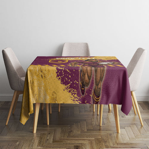 Personalised Brisbane Broncos Rugby Tablecloth Bronx Mascot Grunge Maroon Gold - Sporty Splash Art Style