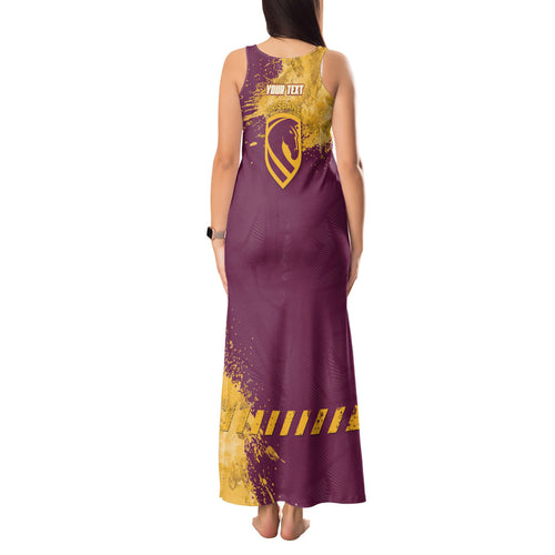 Personalised Brisbane Broncos Rugby Tank Maxi Dress Bronx Mascot Grunge Maroon Gold - Sporty Splash Art Style