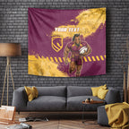 Personalised Brisbane Broncos Rugby Tapestry Bronx Mascot Grunge Maroon Gold - Sporty Splash Art Style