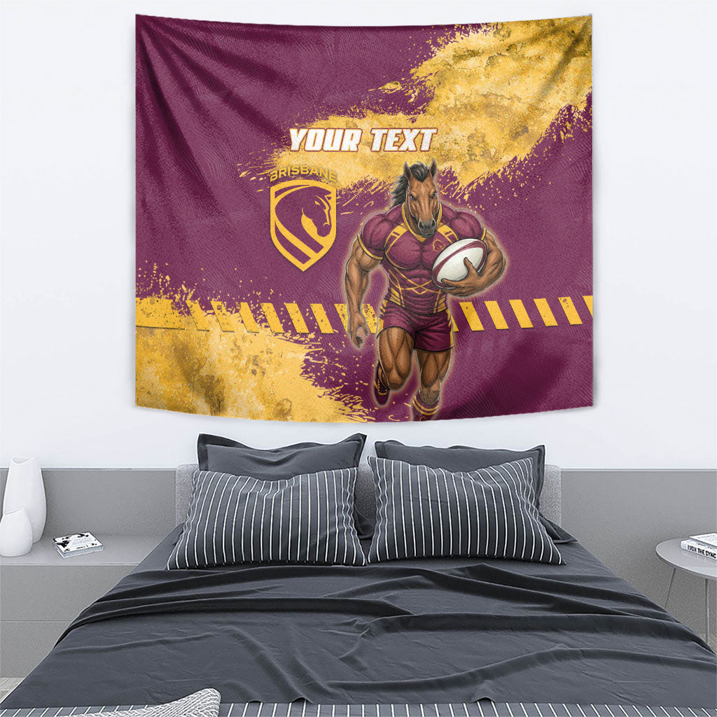 Personalised Brisbane Broncos Rugby Tapestry Bronx Mascot Grunge Maroon Gold - Sporty Splash Art Style