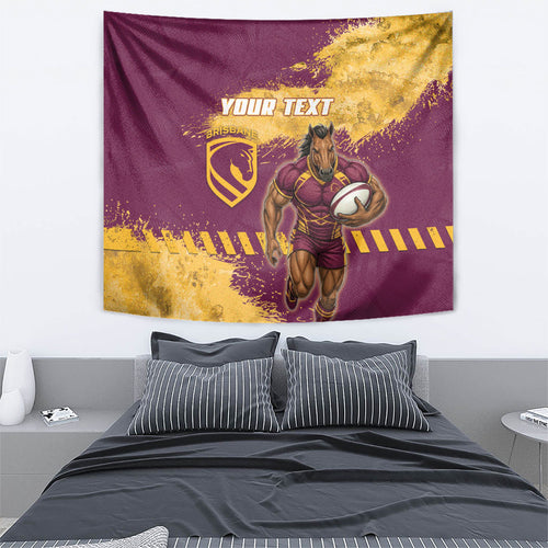 Personalised Brisbane Broncos Rugby Tapestry Bronx Mascot Grunge Maroon Gold - Sporty Splash Art Style