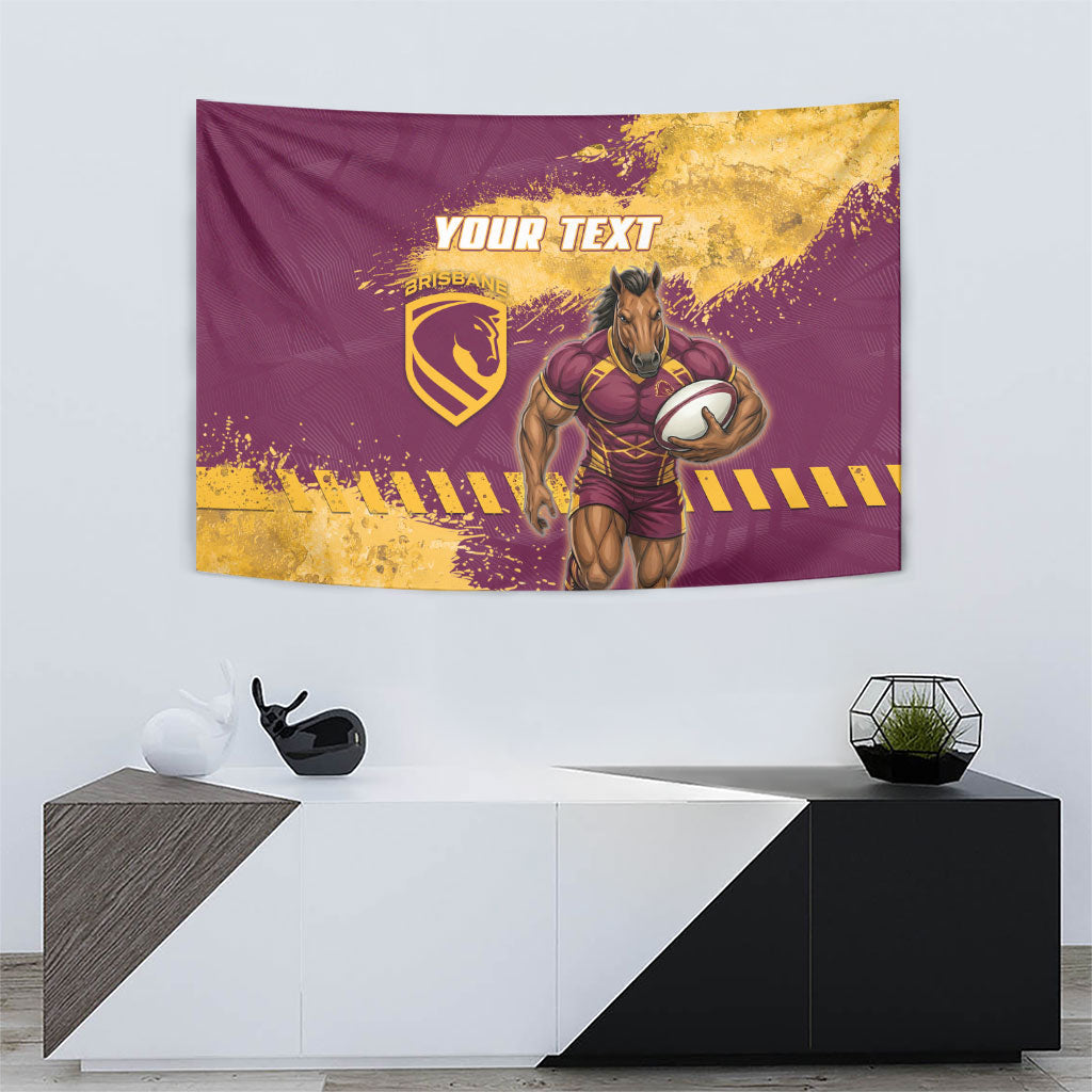 Personalised Brisbane Broncos Rugby Tapestry Bronx Mascot Grunge Maroon Gold - Sporty Splash Art Style