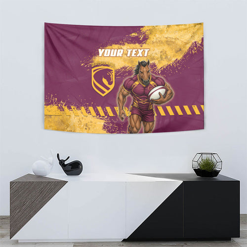 Personalised Brisbane Broncos Rugby Tapestry Bronx Mascot Grunge Maroon Gold - Sporty Splash Art Style