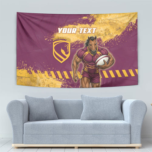 Personalised Brisbane Broncos Rugby Tapestry Bronx Mascot Grunge Maroon Gold - Sporty Splash Art Style