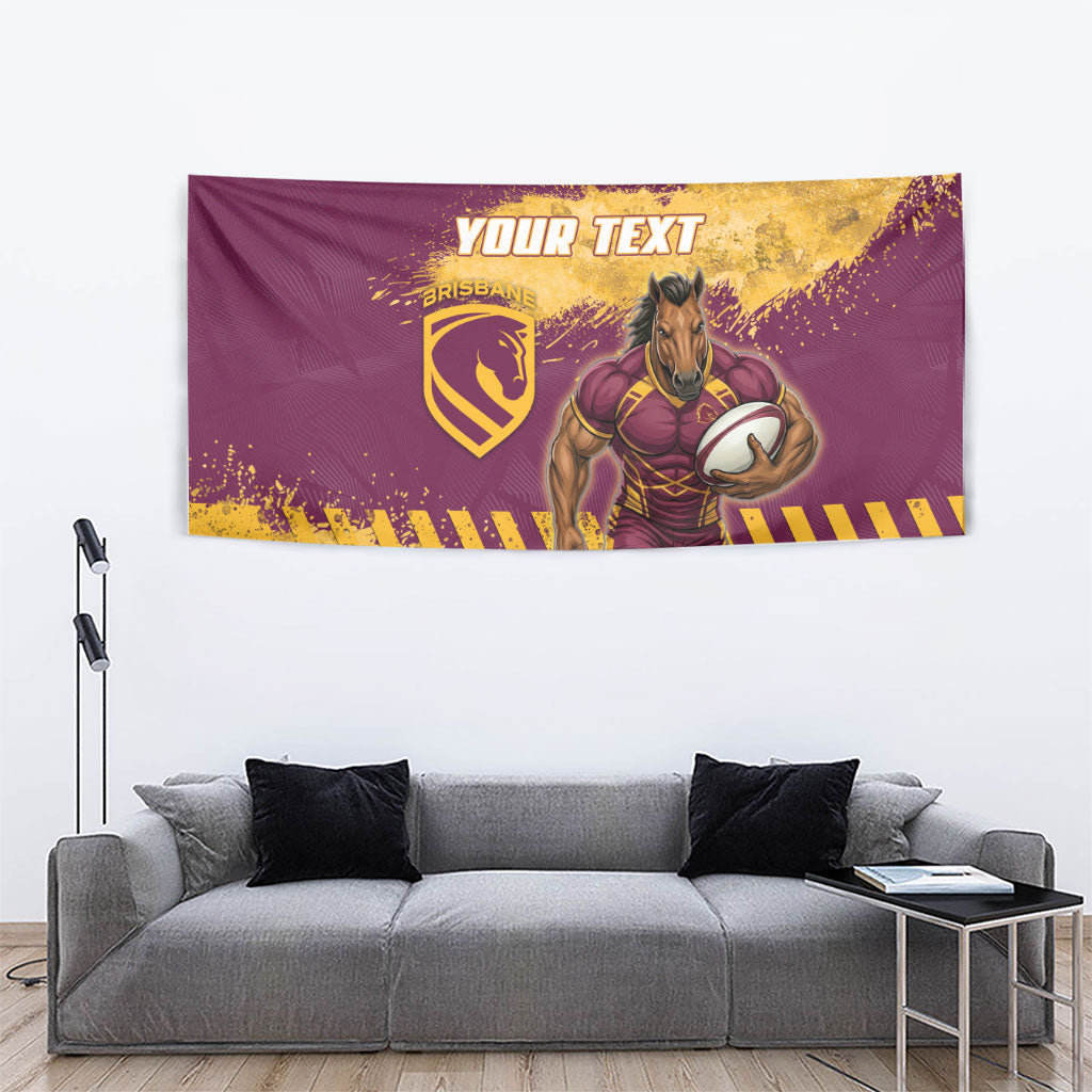 Personalised Brisbane Broncos Rugby Tapestry Bronx Mascot Grunge Maroon Gold - Sporty Splash Art Style