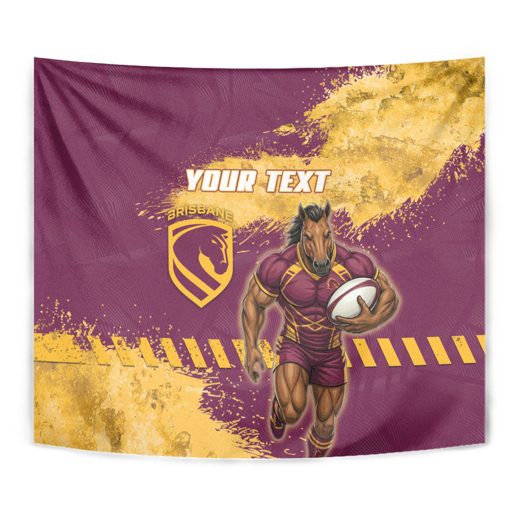 Personalised Brisbane Broncos Rugby Tapestry Bronx Mascot Grunge Maroon Gold - Sporty Splash Art Style