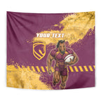 Personalised Brisbane Broncos Rugby Tapestry Bronx Mascot Grunge Maroon Gold - Sporty Splash Art Style