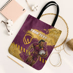 Personalised Brisbane Broncos Rugby Tote Bag Bronx Mascot Grunge Maroon Gold - Sporty Splash Art Style