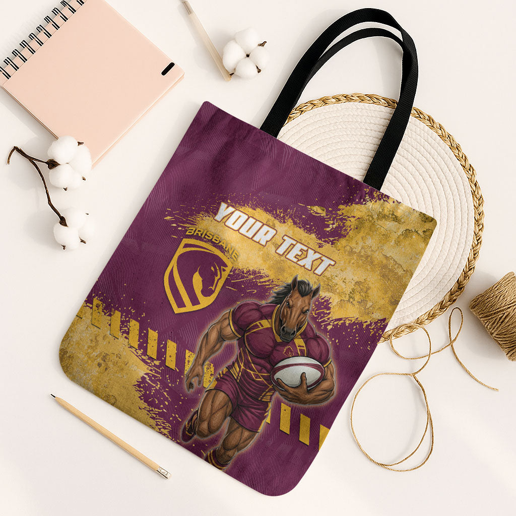 Personalised Brisbane Broncos Rugby Tote Bag Bronx Mascot Grunge Maroon Gold - Sporty Splash Art Style