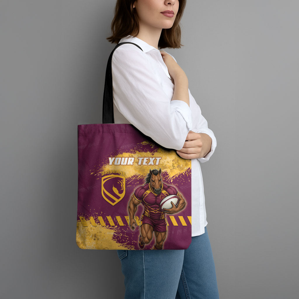 Personalised Brisbane Broncos Rugby Tote Bag Bronx Mascot Grunge Maroon Gold - Sporty Splash Art Style