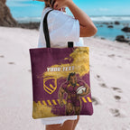 Personalised Brisbane Broncos Rugby Tote Bag Bronx Mascot Grunge Maroon Gold - Sporty Splash Art Style