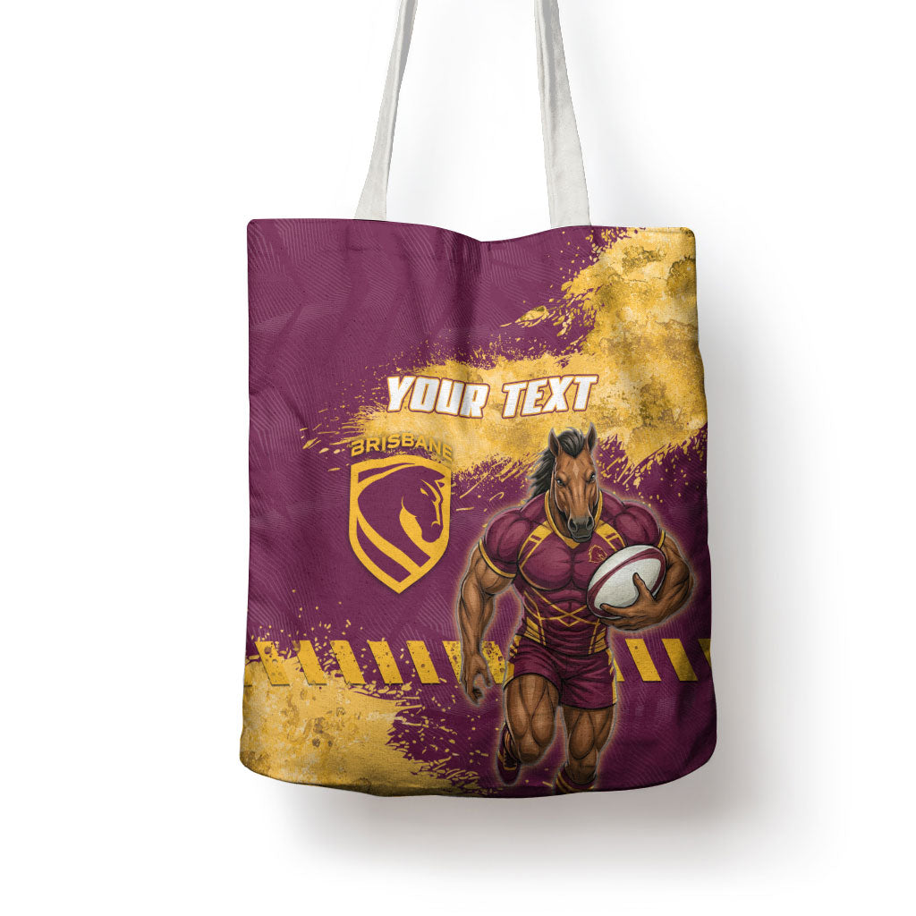 Personalised Brisbane Broncos Rugby Tote Bag Bronx Mascot Grunge Maroon Gold - Sporty Splash Art Style