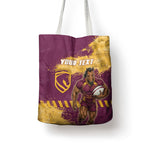 Personalised Brisbane Broncos Rugby Tote Bag Bronx Mascot Grunge Maroon Gold - Sporty Splash Art Style