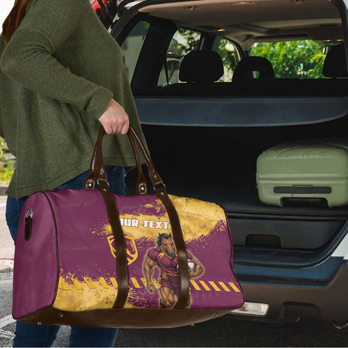Personalised Brisbane Broncos Rugby Travel Bag Bronx Mascot Grunge Maroon Gold - Sporty Splash Art Style