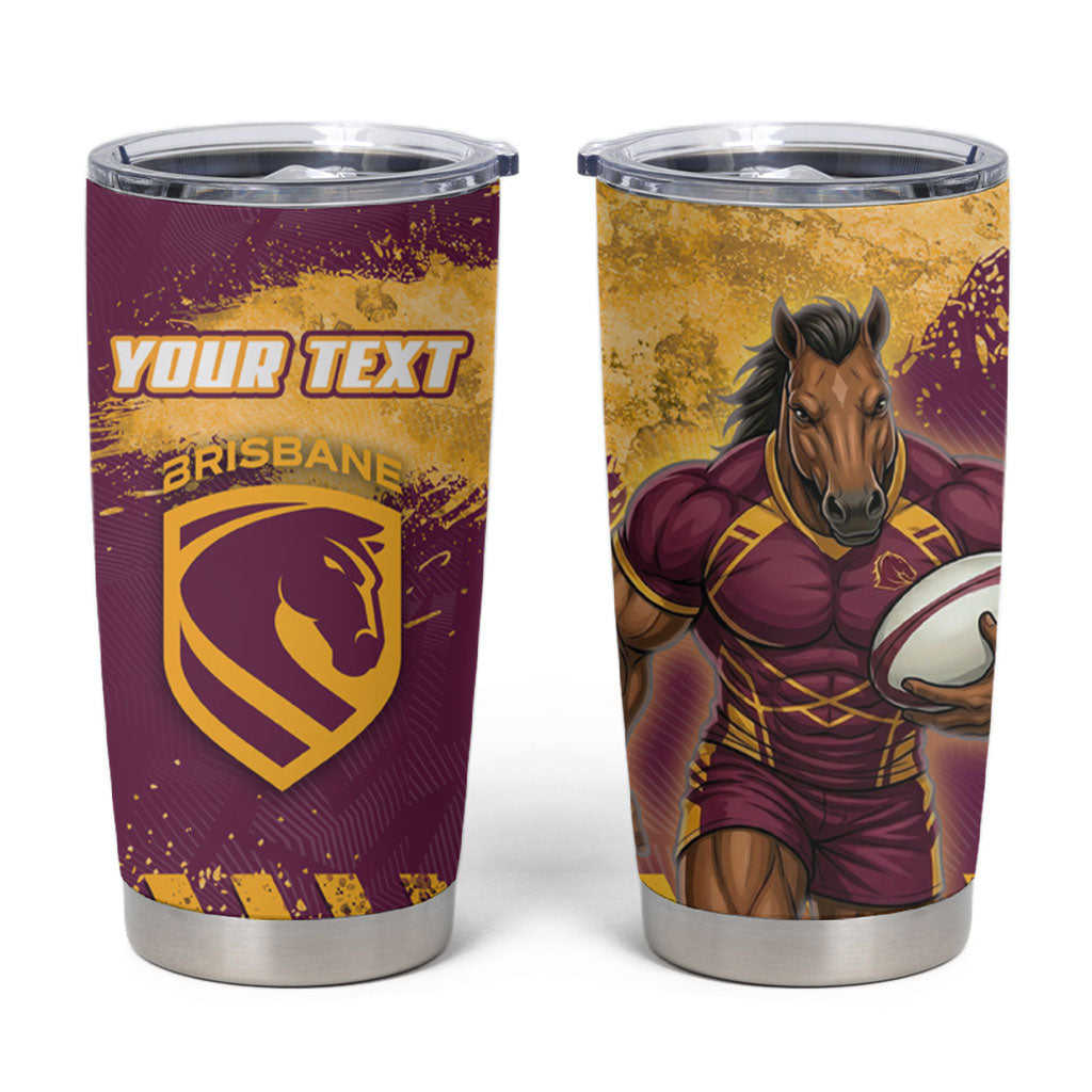 Personalised Brisbane Broncos Rugby Tumbler Cup Bronx Mascot Grunge Maroon Gold - Sporty Splash Art Style