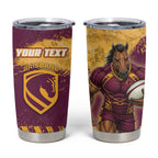 Personalised Brisbane Broncos Rugby Tumbler Cup Bronx Mascot Grunge Maroon Gold - Sporty Splash Art Style