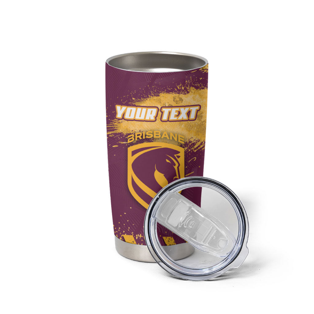 Personalised Brisbane Broncos Rugby Tumbler Cup Bronx Mascot Grunge Maroon Gold - Sporty Splash Art Style