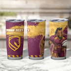 Personalised Brisbane Broncos Rugby Tumbler Cup Bronx Mascot Grunge Maroon Gold - Sporty Splash Art Style