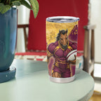 Personalised Brisbane Broncos Rugby Tumbler Cup Bronx Mascot Grunge Maroon Gold - Sporty Splash Art Style