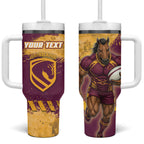 Personalised Brisbane Broncos Rugby Tumbler With Handle Bronx Mascot Grunge Maroon Gold - Sporty Splash Art Style