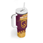 Personalised Brisbane Broncos Rugby Tumbler With Handle Bronx Mascot Grunge Maroon Gold - Sporty Splash Art Style