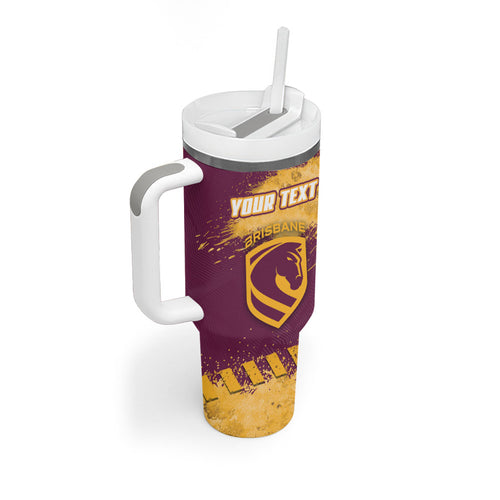 Personalised Brisbane Broncos Rugby Tumbler With Handle Bronx Mascot Grunge Maroon Gold - Sporty Splash Art Style
