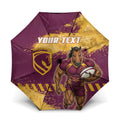 Personalised Brisbane Broncos Rugby Umbrella Bronx Mascot Grunge Maroon Gold - Sporty Splash Art Style