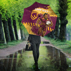 Personalised Brisbane Broncos Rugby Umbrella Bronx Mascot Grunge Maroon Gold - Sporty Splash Art Style