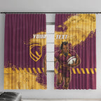 Personalised Brisbane Broncos Rugby Window Curtain Bronx Mascot Grunge Maroon Gold - Sporty Splash Art Style