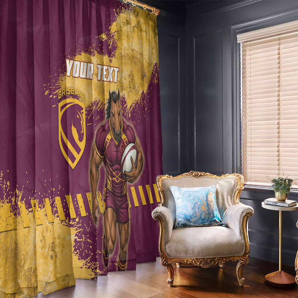 Personalised Brisbane Broncos Rugby Window Curtain Bronx Mascot Grunge Maroon Gold - Sporty Splash Art Style