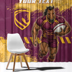 Personalised Brisbane Broncos Rugby Window Curtain Bronx Mascot Grunge Maroon Gold - Sporty Splash Art Style