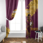 Personalised Brisbane Broncos Rugby Window Curtain Bronx Mascot Grunge Maroon Gold - Sporty Splash Art Style