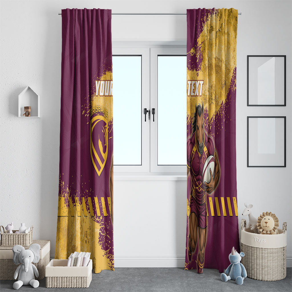 Personalised Brisbane Broncos Rugby Window Curtain Bronx Mascot Grunge Maroon Gold - Sporty Splash Art Style