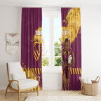 Personalised Brisbane Broncos Rugby Window Curtain Bronx Mascot Grunge Maroon Gold - Sporty Splash Art Style