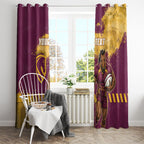 Personalised Brisbane Broncos Rugby Window Curtain Bronx Mascot Grunge Maroon Gold - Sporty Splash Art Style