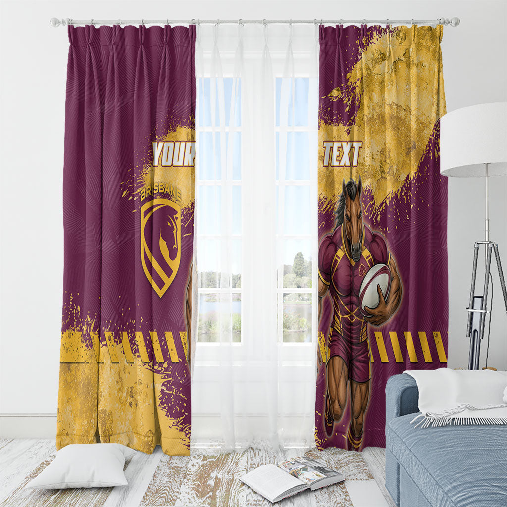 Personalised Brisbane Broncos Rugby Window Curtain Bronx Mascot Grunge Maroon Gold - Sporty Splash Art Style
