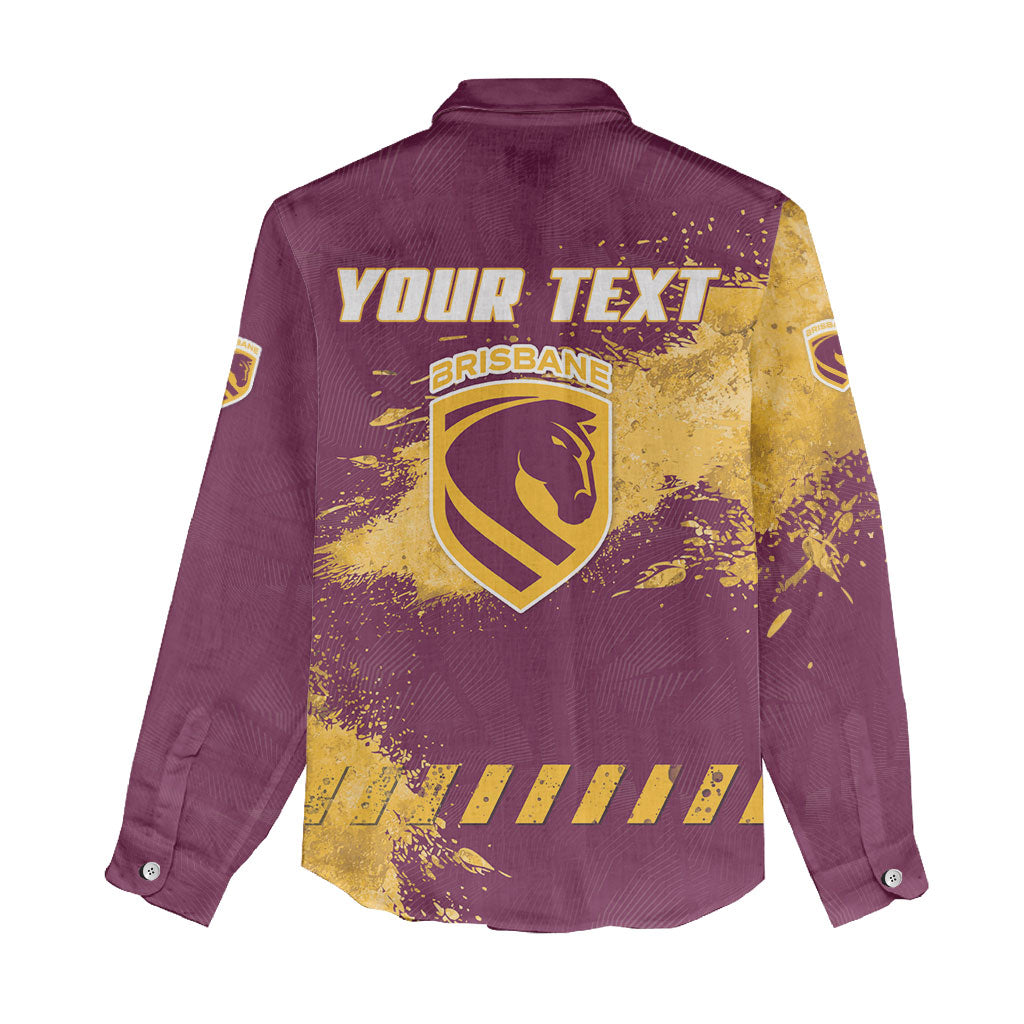 Personalised Brisbane Broncos Rugby Women Casual Shirt Bronx Mascot Grunge Maroon Gold - Sporty Splash Art Style