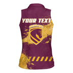 Personalised Brisbane Broncos Rugby Women Sleeveless Polo Shirt Bronx Mascot Grunge Maroon Gold - Sporty Splash Art Style