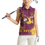 Personalised Brisbane Broncos Rugby Women Sleeveless Polo Shirt Bronx Mascot Grunge Maroon Gold - Sporty Splash Art Style