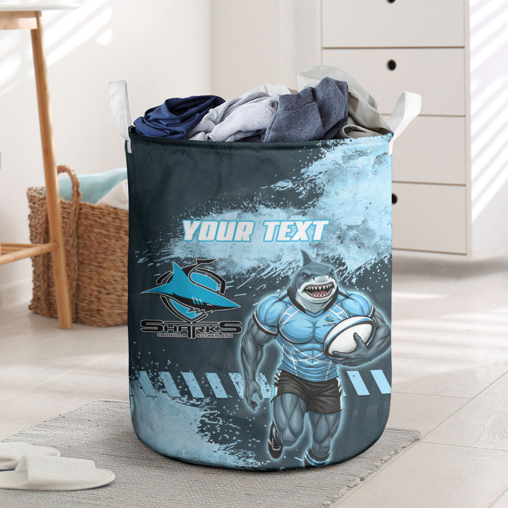Personalised Cronulla Sutherland Sharks Rugby Laundry Basket Sharkies Mascot - Sporty Splash Art Style