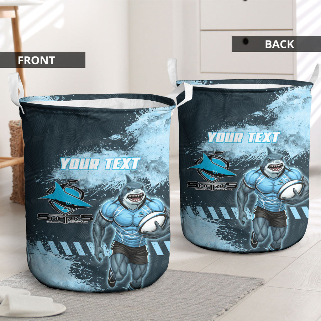 Personalised Cronulla Sutherland Sharks Rugby Laundry Basket Sharkies Mascot - Sporty Splash Art Style